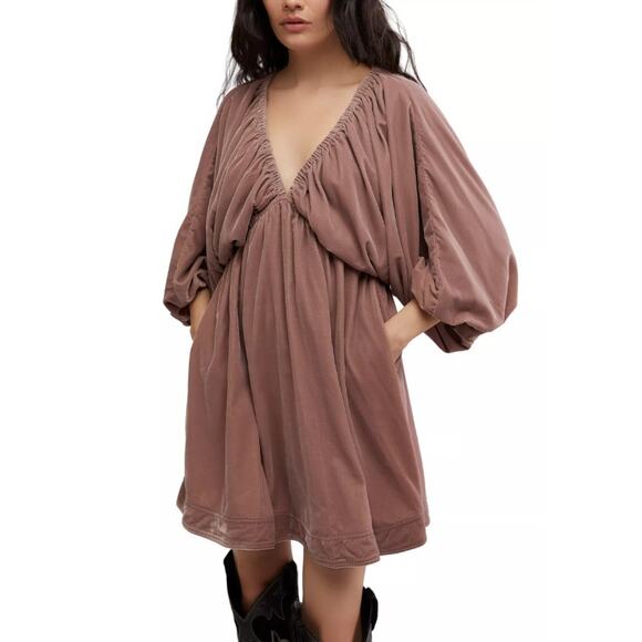 FREE PEOPLE WOMENS SIZE XSMALL PORTIA VELVET MINI DRESS PINK BOHO PRAIRIE - Picture 1 of 12